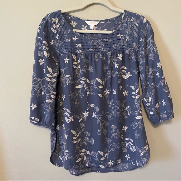 LC Lauren Conrad Tops - ❌ [SOLD] Lauren Conrad | Floral Peasant 3/4 Sleeve Blouse | Blue